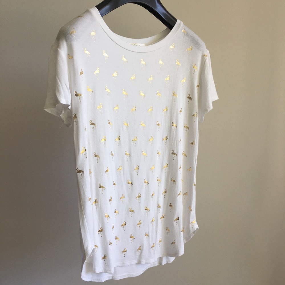Off-White T-Shirt with Gold Swans